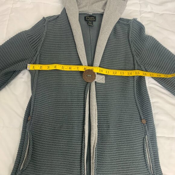 Pure Handknit Women’s Grey-Green Cotton Cardigan –XS – Handmade, Hooded - Picture 13 of 16
